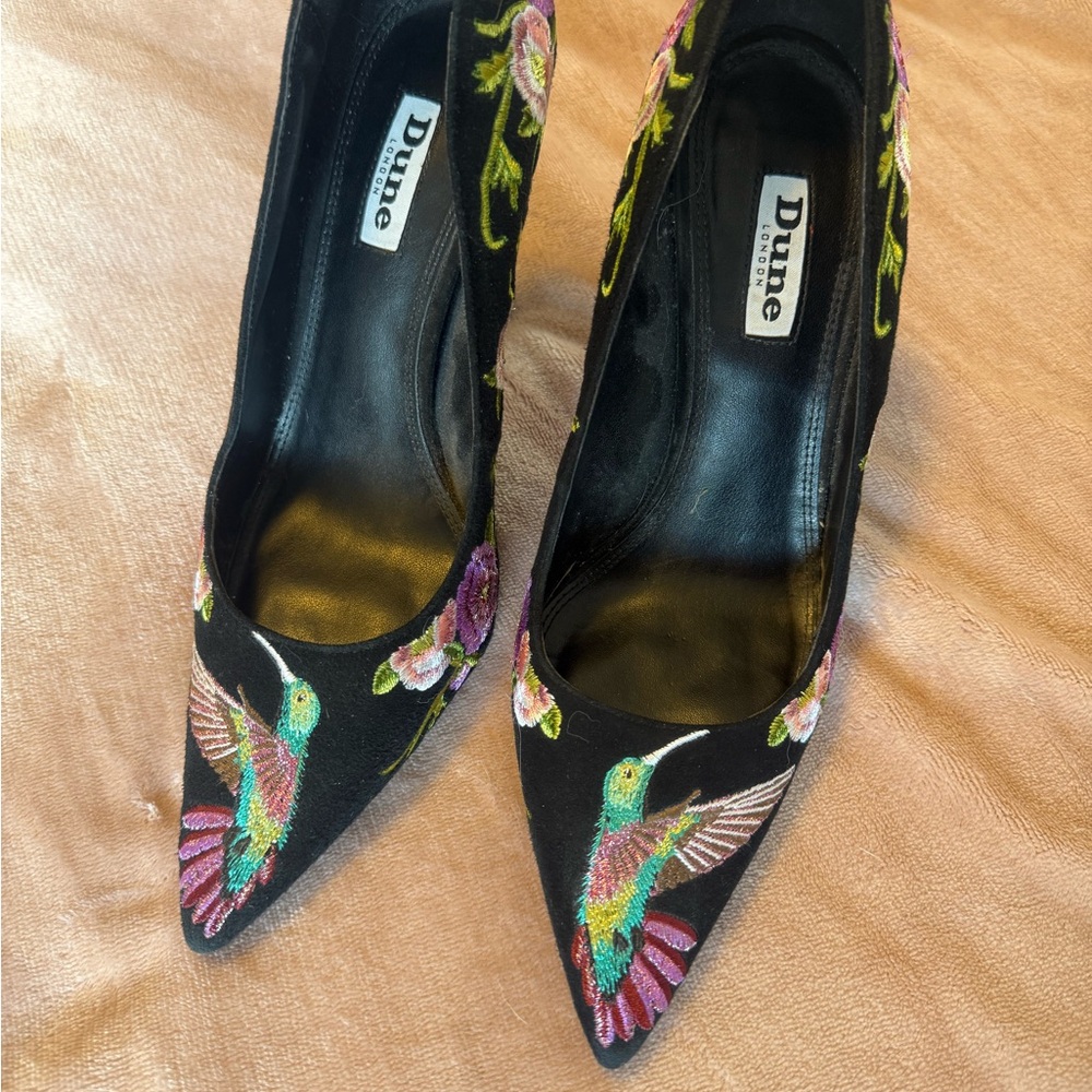 Dune London Black Floral/hummingbird Embroidered Shoes 2017